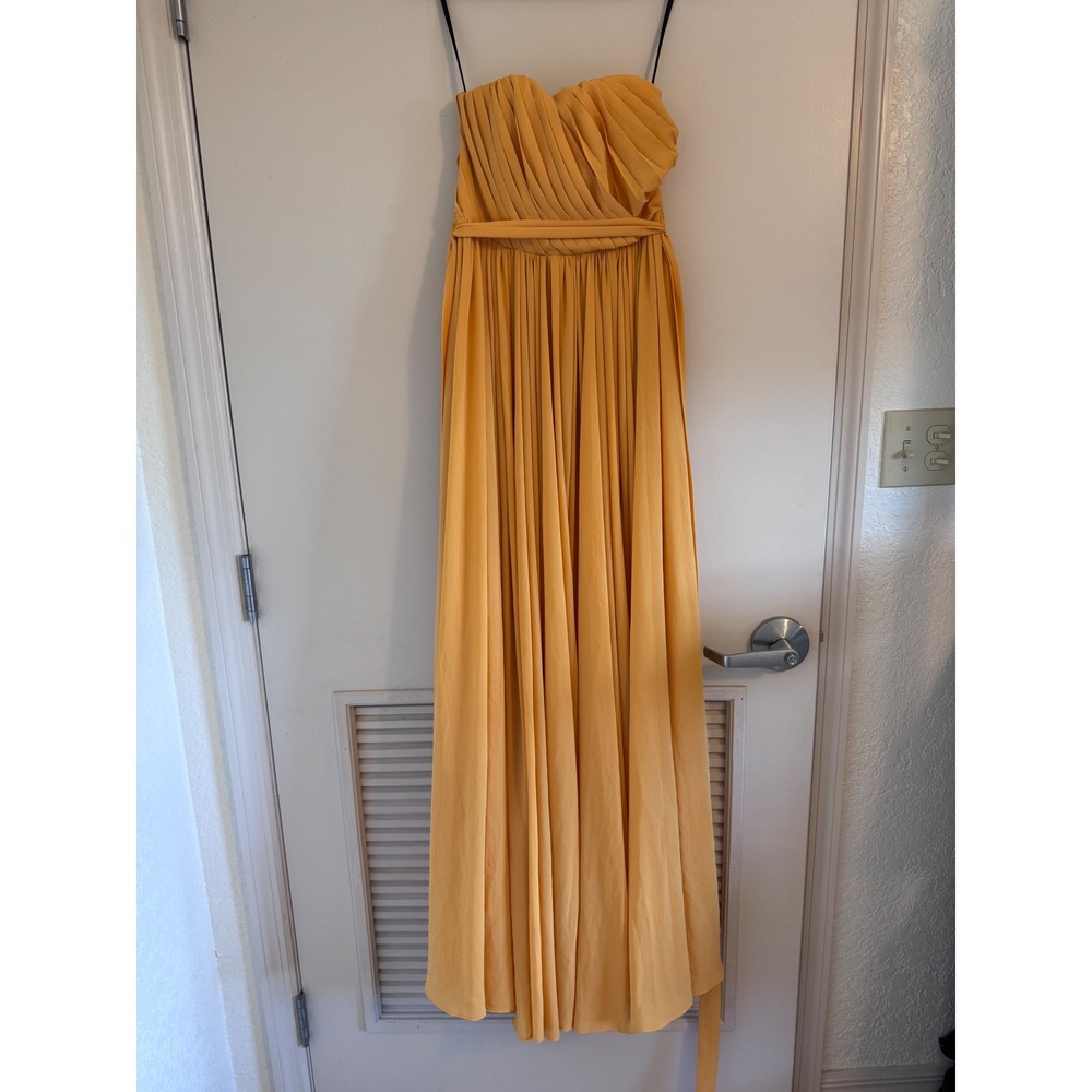 Michael Costello x REVOLVE Yellow Strapless Pleated Maxi Dress Small